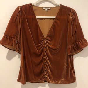 Madewell Velvet Button Front Top Burnt Orange